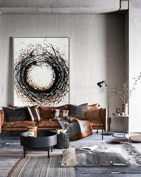 Extra Large Textured Painting On Canvas,Hand-Painted Black And White Minimal Painting On Canvas,Large Paintings For Living Room